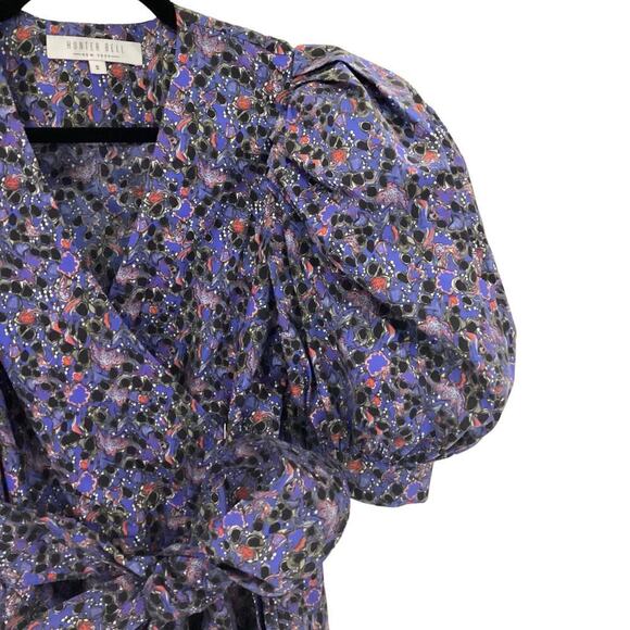 Hunter Bell The Hampton Dress In Geo Bloom Print Size Small Puff Shoulder Wrap - Picture 4 of 12